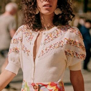 Sézane - Joyce Jumper Ecru Multicolour - Cardigan Pom Pom